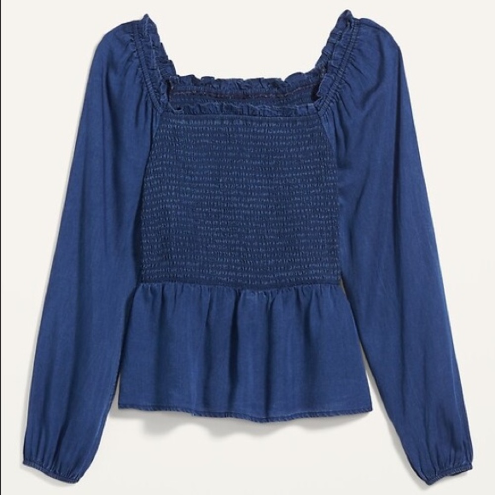 Old Navy Smocked Chambray Peplum Blouse